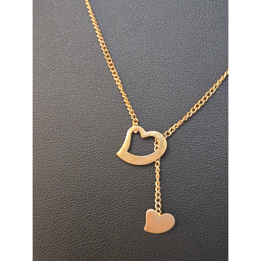 Avon Vintage Gold Tone Double Heart Lariat Y-Drop Necklace Box Clasp